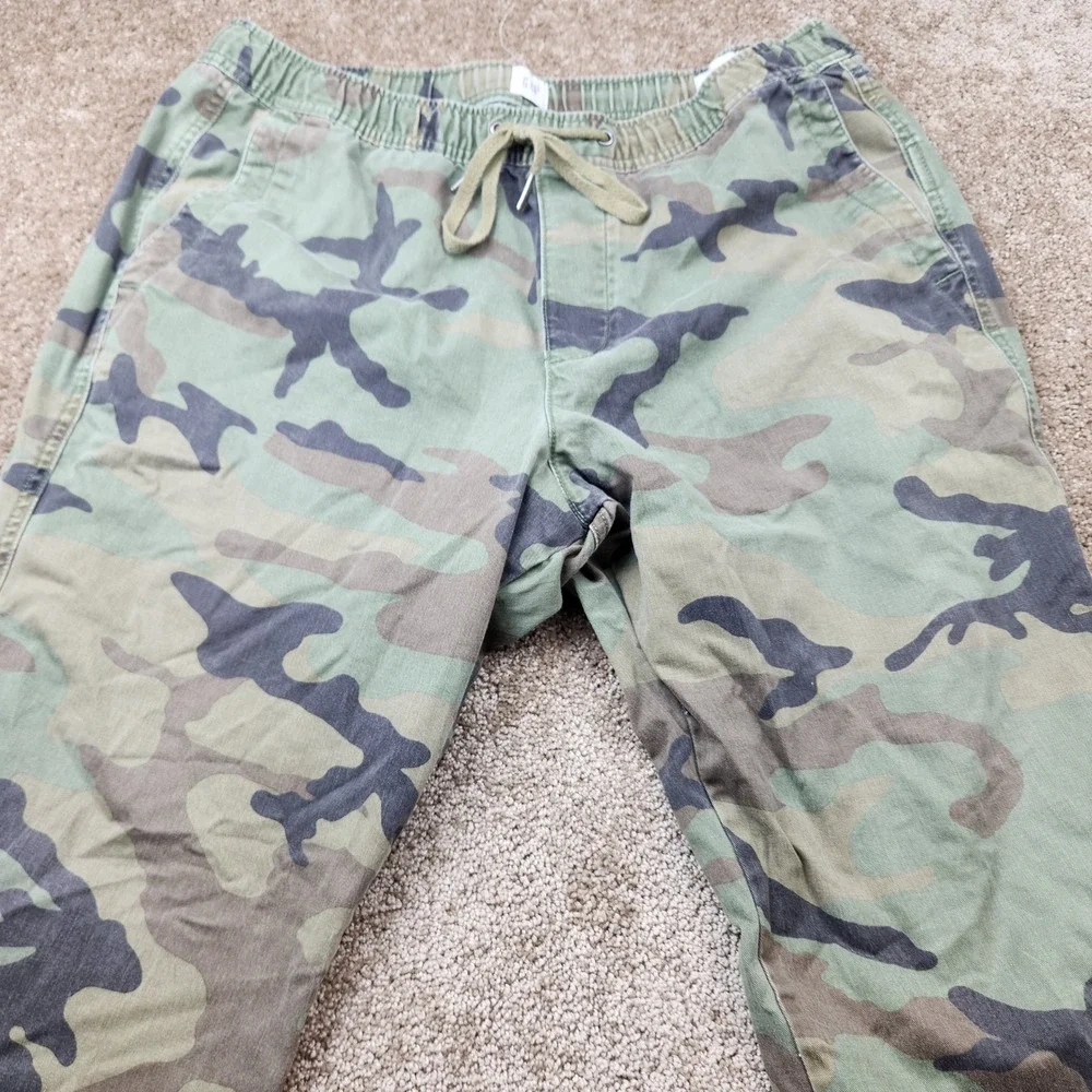 Gap Men Essential Jogger Camo Pants Green Camouflage Large Elastic Waist Relaxed